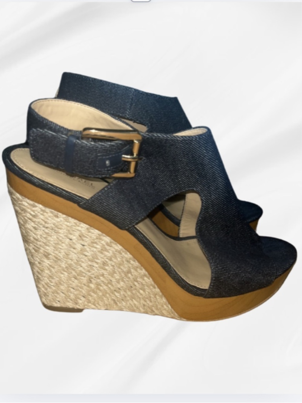 MICHAEL Michael Kors Josephine Denim Canvas Navy Blue Wedge Sandals, 10M